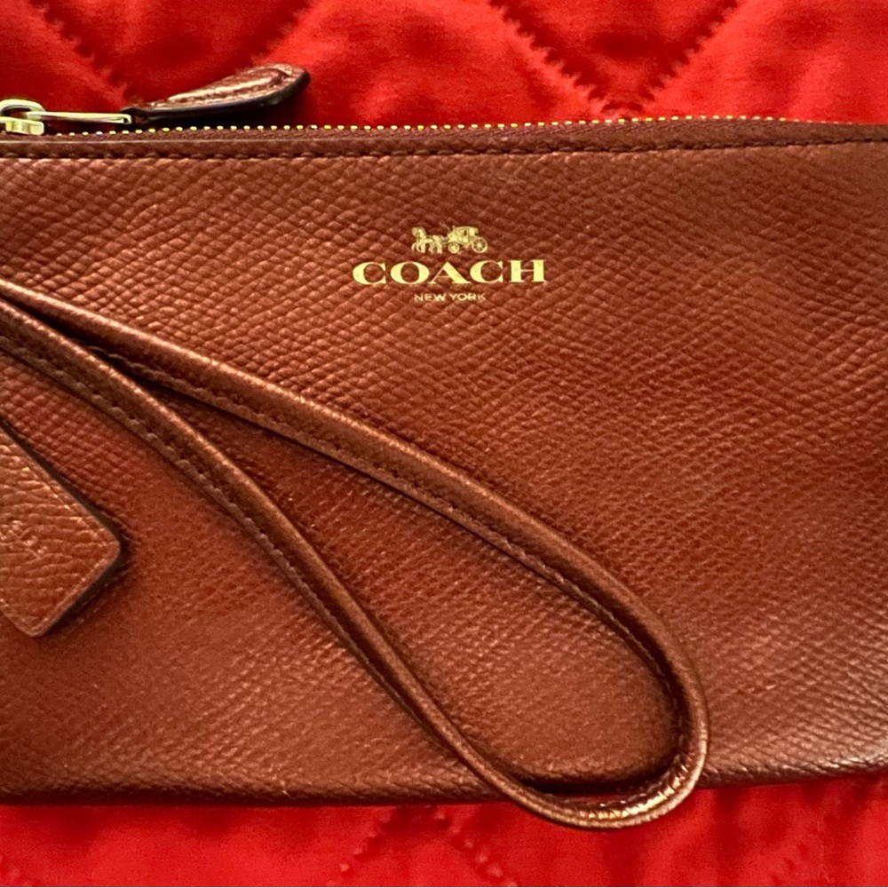 Coach Red Textured Leather Wristlet - Picture 12 of 13
